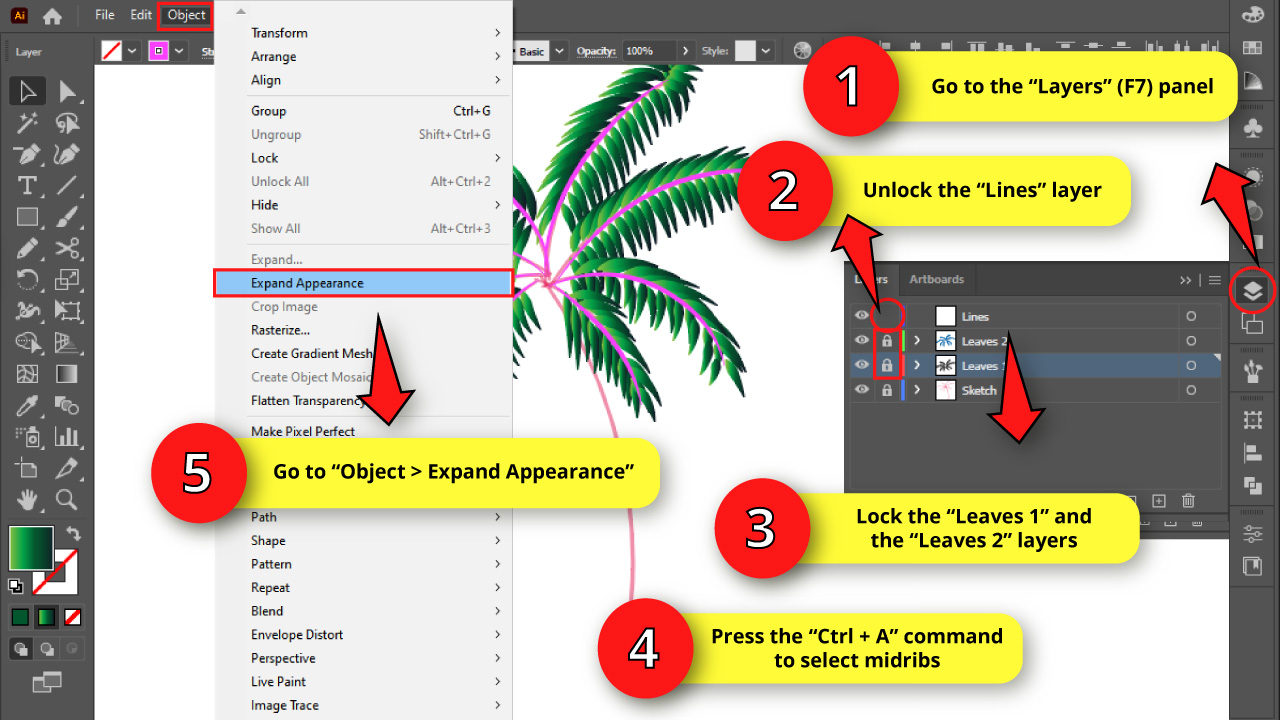 How to Draw a Palm Tree in Illustrator Step 28