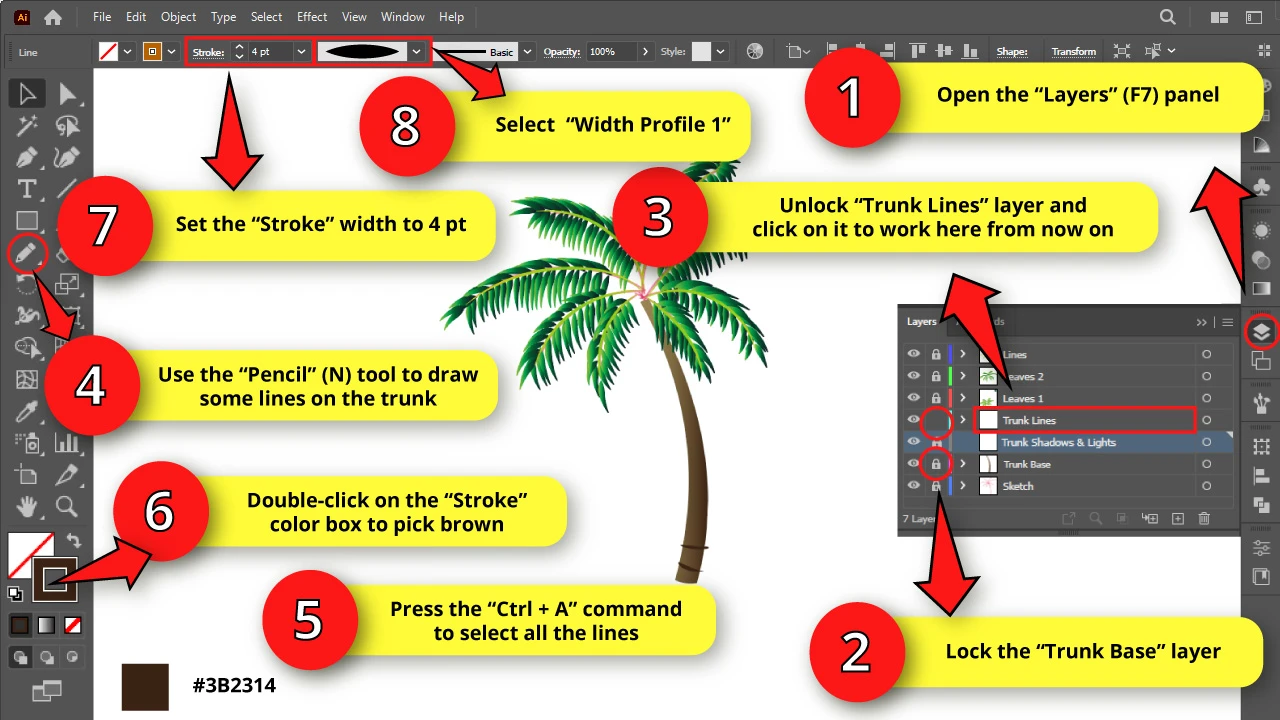 How to Draw a Palm Tree in Illustrator Step 38