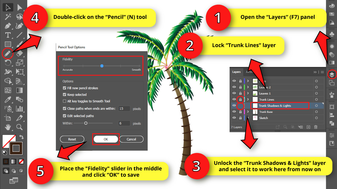 How to Draw a Palm Tree in Illustrator Step 40