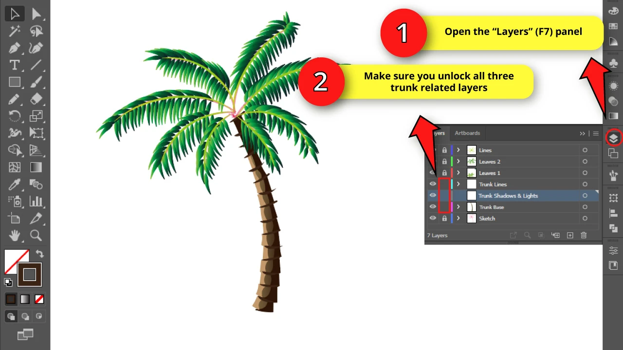 How to Draw a Palm Tree in Illustrator Step 44