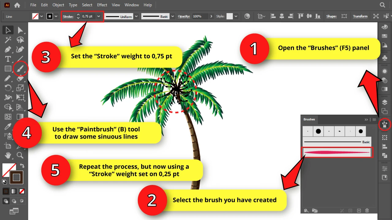 How to Draw a Palm Tree in Illustrator Step 49
