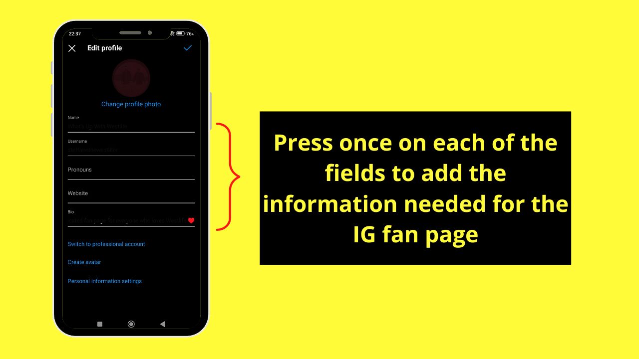 How to Make a Fan Page on Instagram (Android) Step 5.4