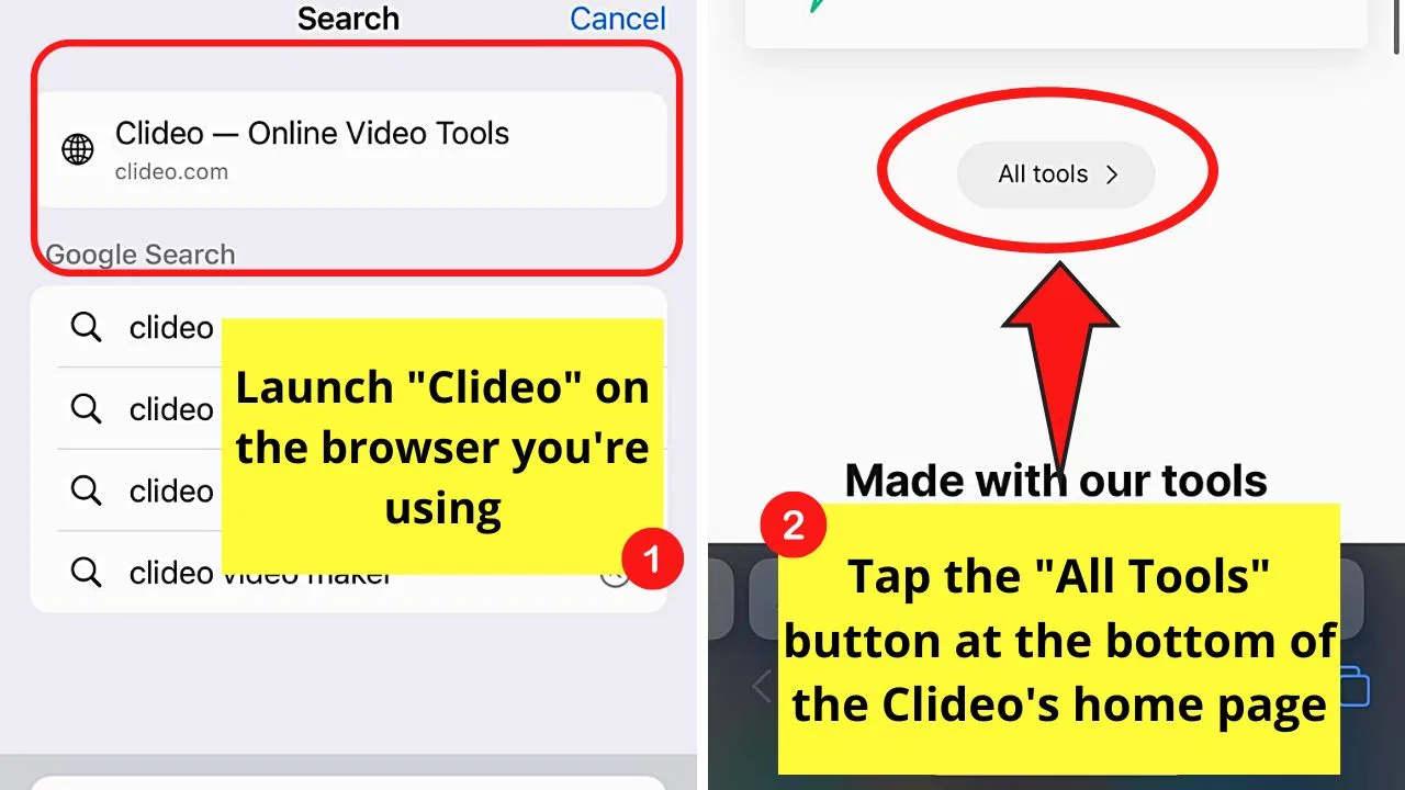 How to Reverse Video on the iPhone by Uploading to Clideo Step 1