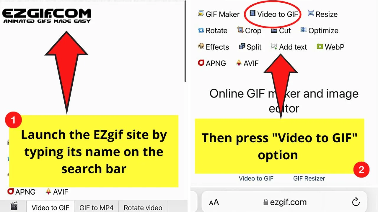 How to Reverse Video on the iPhone by Uploading to EZgif Step 1