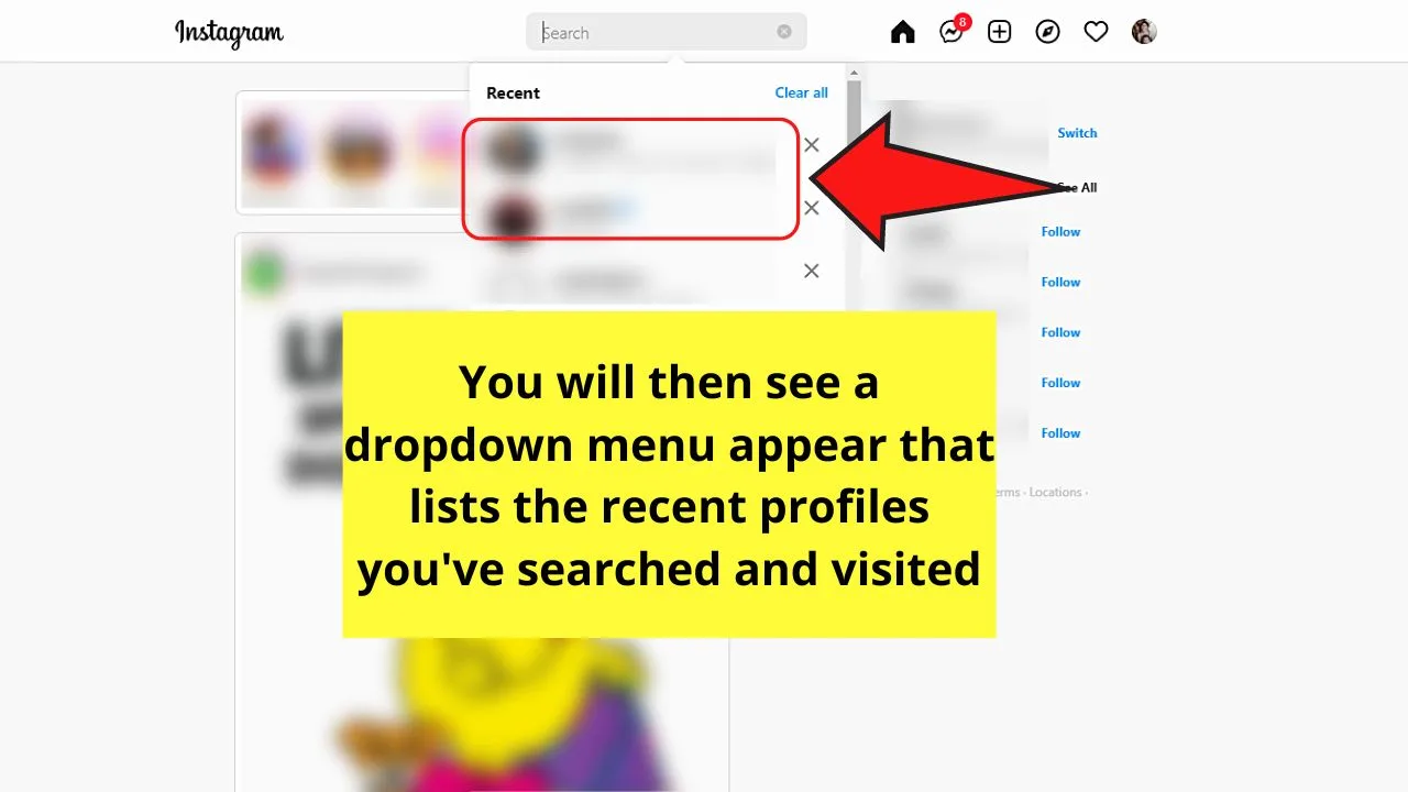 How to See the Profiles I Visited on Instagram on a Computer Using the Search Bar Step 2