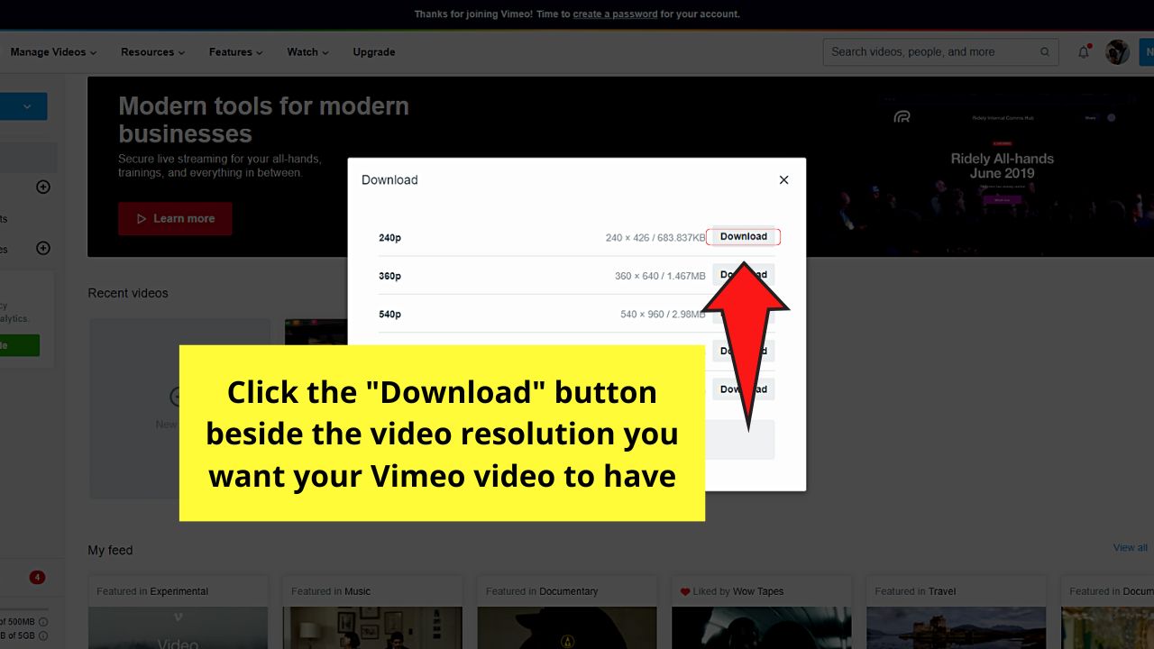 Sharing Own Vimeo Videos on Instagram (Computer) Step 3