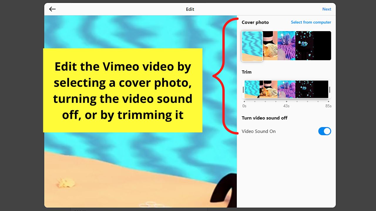 Sharing Own Vimeo Videos on Instagram (Computer) Step 6