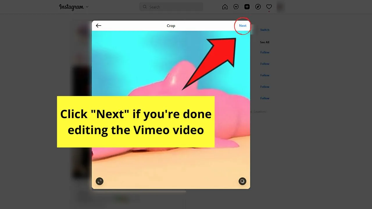 Sharing Own Vimeo Videos on Instagram (Computer) Step 6