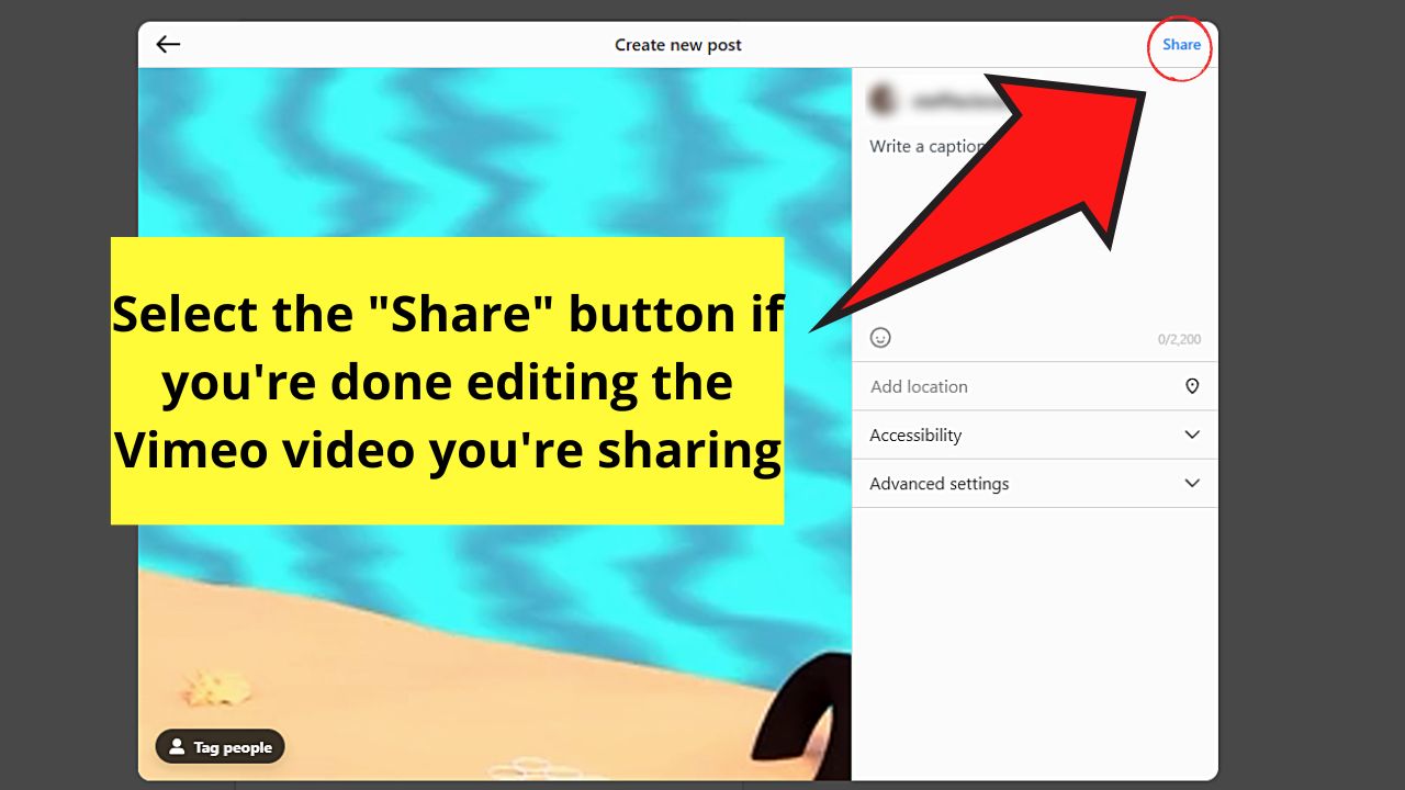 Sharing Own Vimeo Videos on Instagram (Computer) Step 8