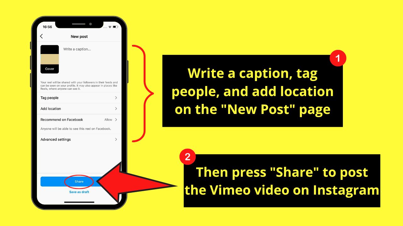 How to Share a Vimeo Video on Instagram (iOS) Step 12