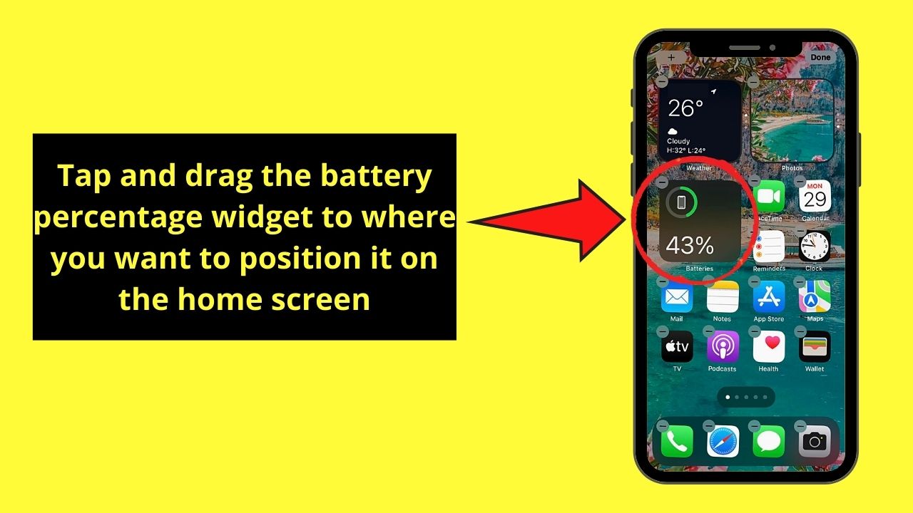 How to Turn on Battery Percentage on the iPhone with FaceID by Adding Battery Percentage Widget Step 5