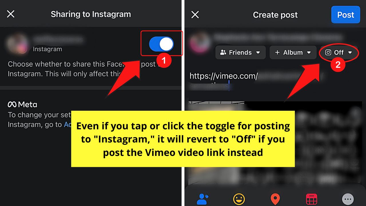 Uploading Vimeo Video as a Link on Facebook to Share it on Instagram