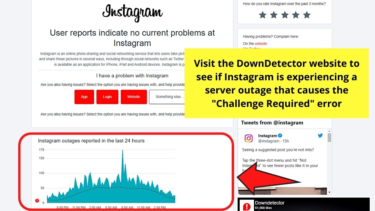 Checking for Server Outage on DownDetector Site to Fix Challenge Required Error on Instagram