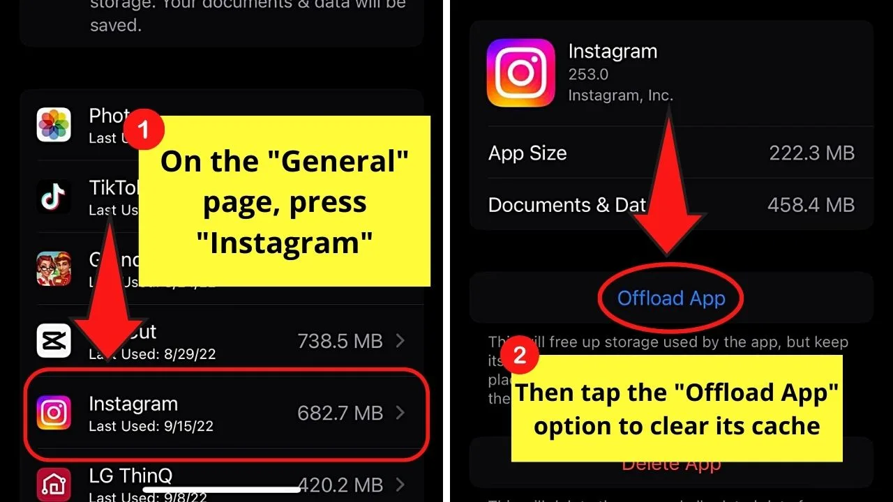 Clearing the Cache to Fix Challenge Required Error on Instagram (iOS) Step 2