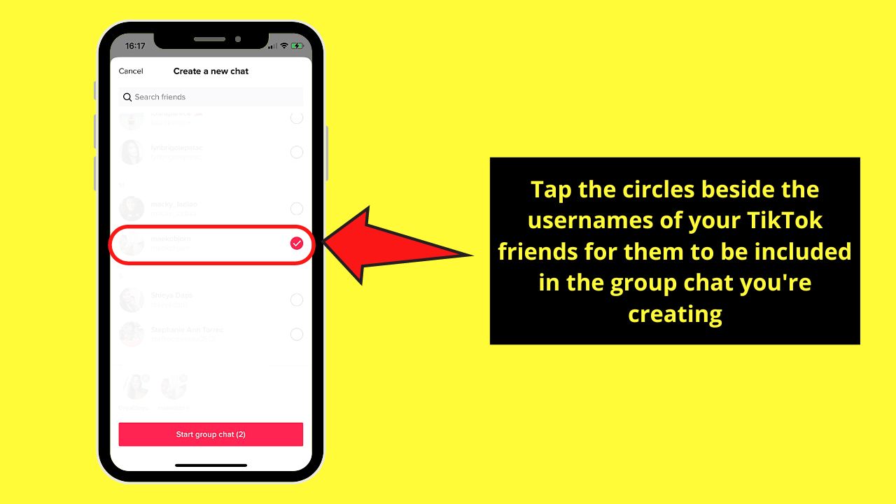 Creating a Group Chat on TikTok from an Existing Chat Room Step 5