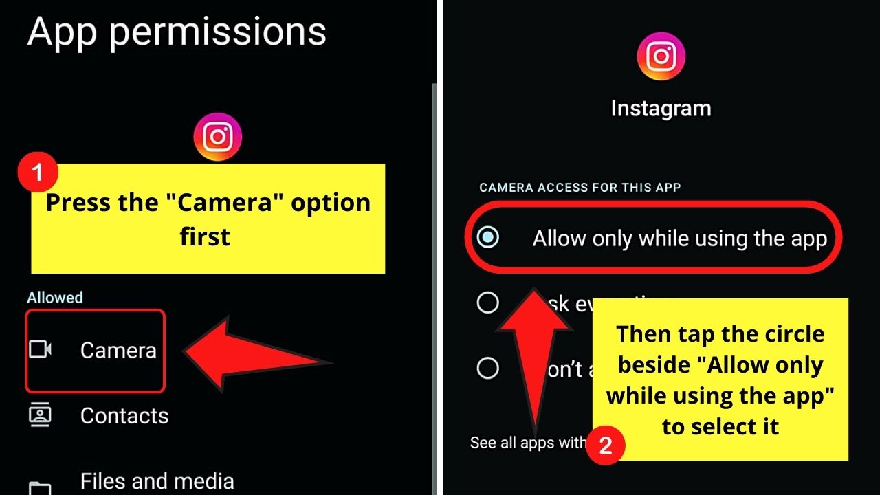 Grant Camera Access to Go Live on Instagram (Android) Step 6.1