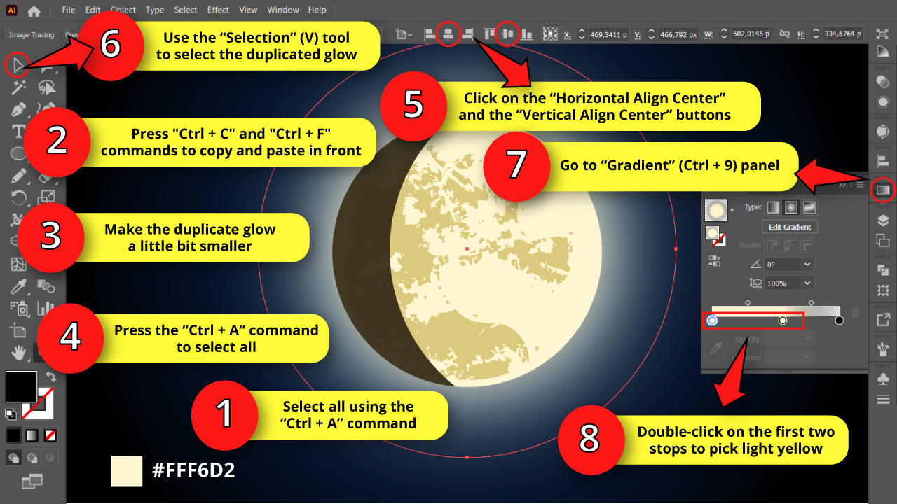 How to Draw a Moon in Illustrator Step 25