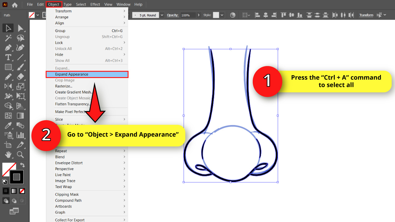 How to Draw a Nose in Front View in Illustrator Step 11