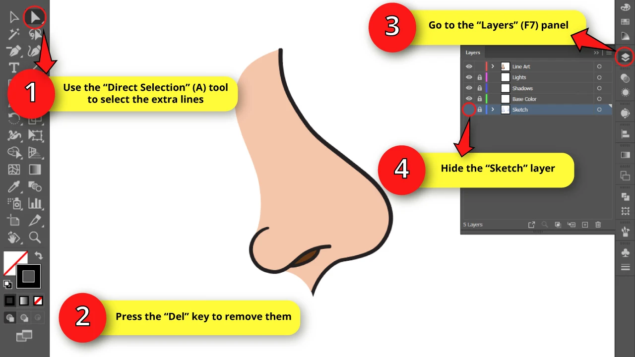 How to Draw a Nose in Side View in Illustrator Step 10