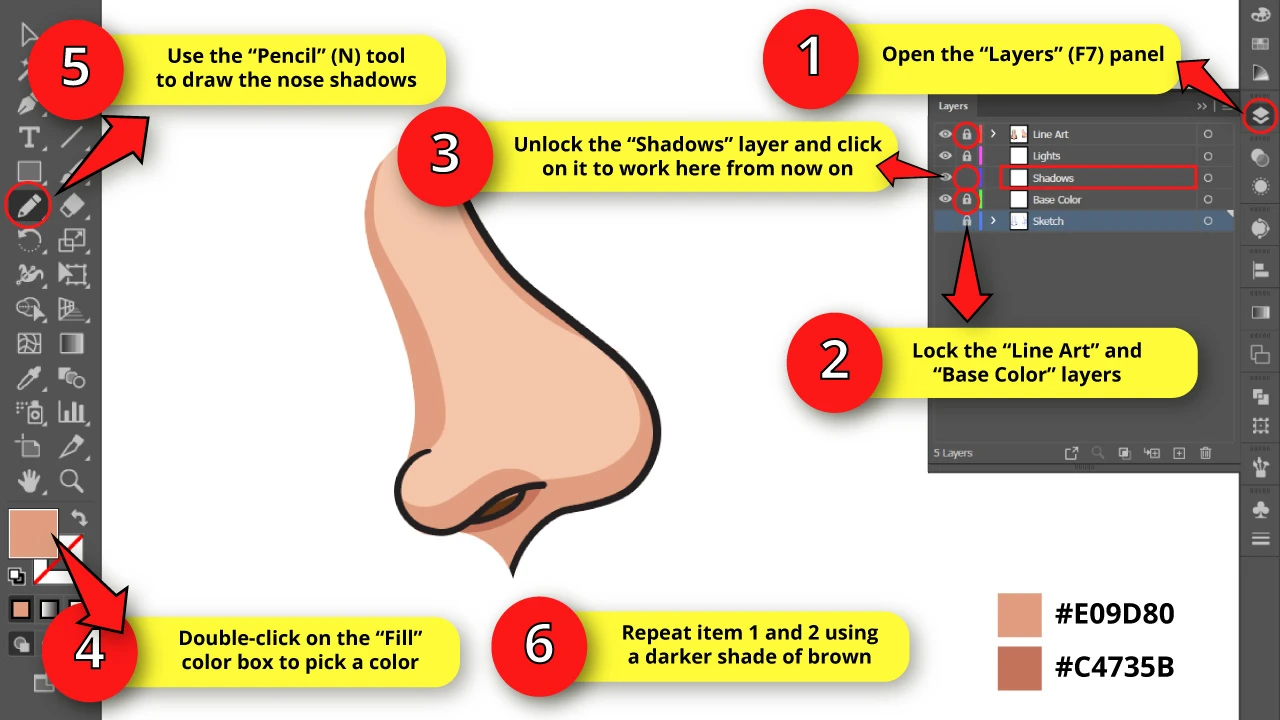 How to Draw a Nose in Side View in Illustrator Step 12