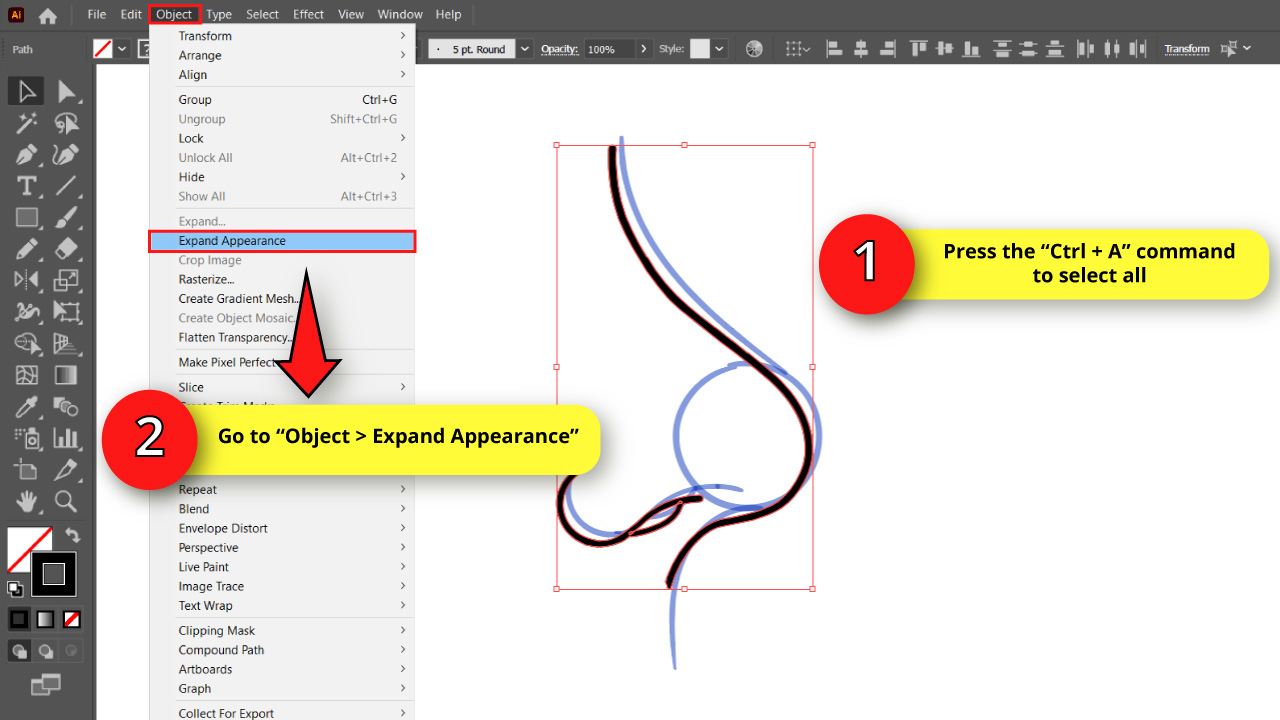 How to Draw a Nose in Side View in Illustrator Step 6