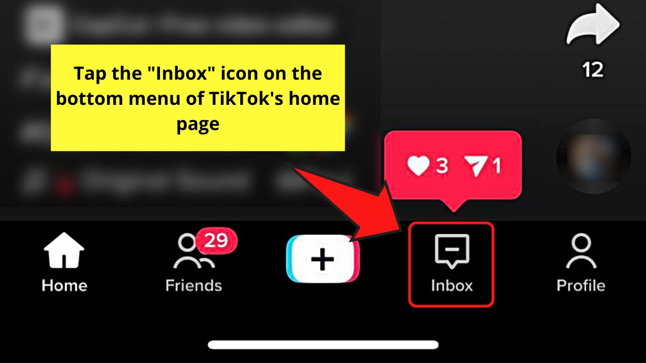 How to Find Live Videos on TikTok iPhone by Tapping the Inbox Icon Step 2