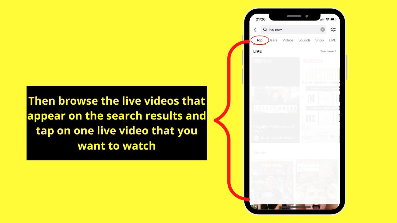 How to Find Live Videos on TikTok iPhone through the Search Function Step 4
