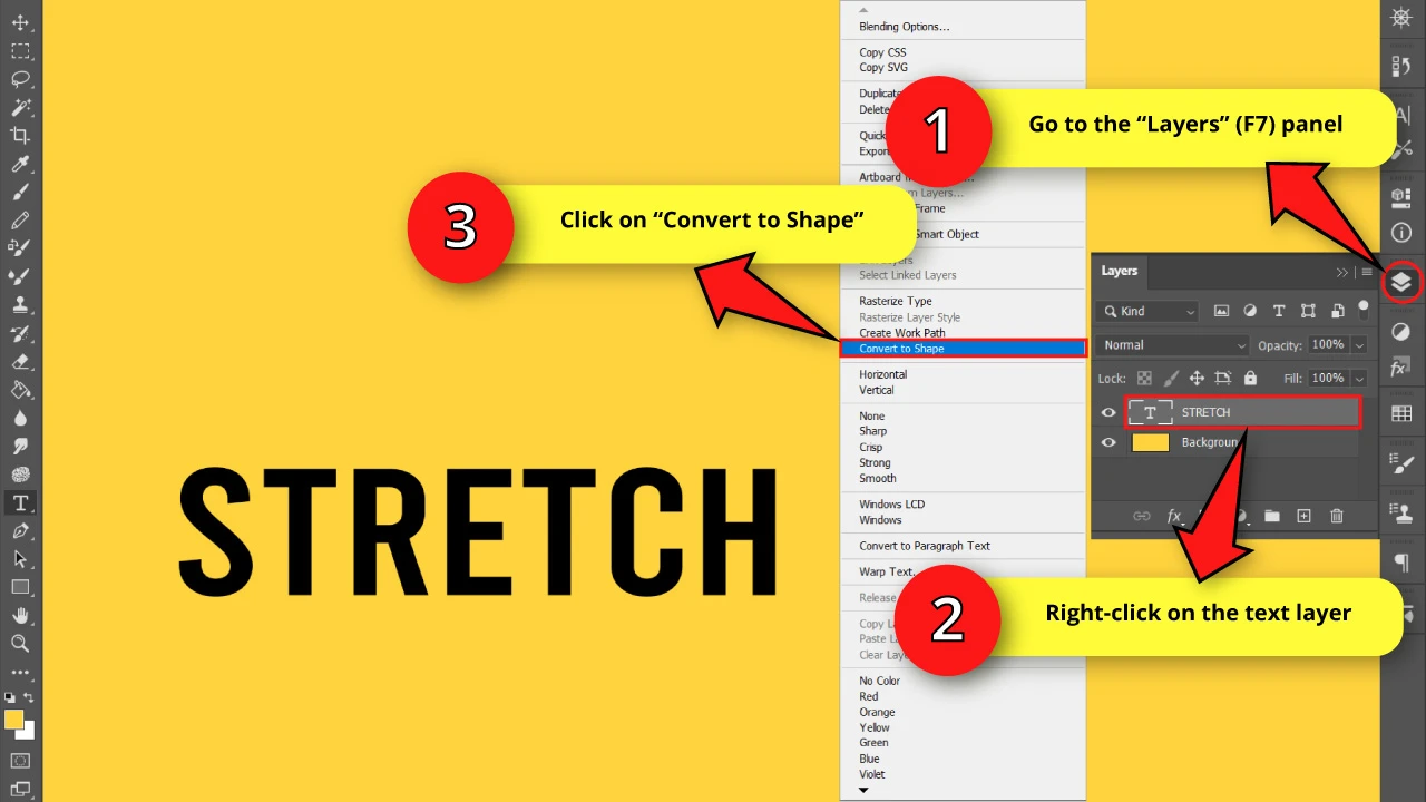 How to Stretch Text Using Anchor Points in Photoshop Step 1