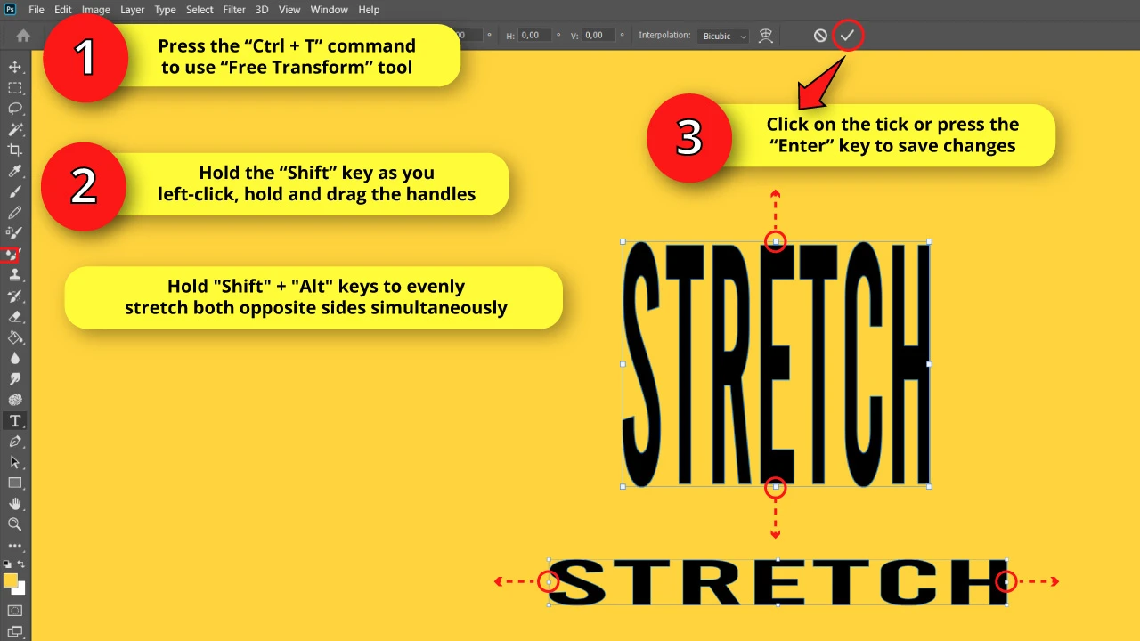 How to Stretch Text Using Free Transform Tool in Photoshop Method 1 Make the Text Wider or Narrower