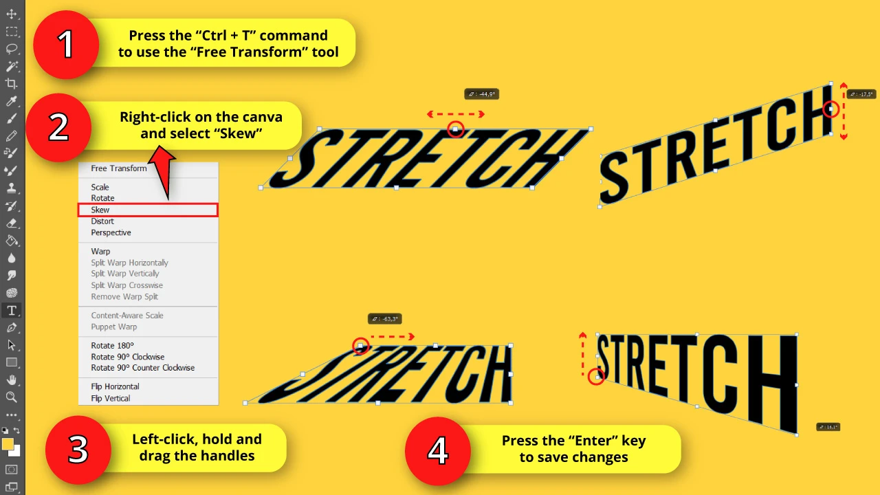 How to Stretch Text Using Free Transform Tool in Photoshop Method 2 Make a Skew Text