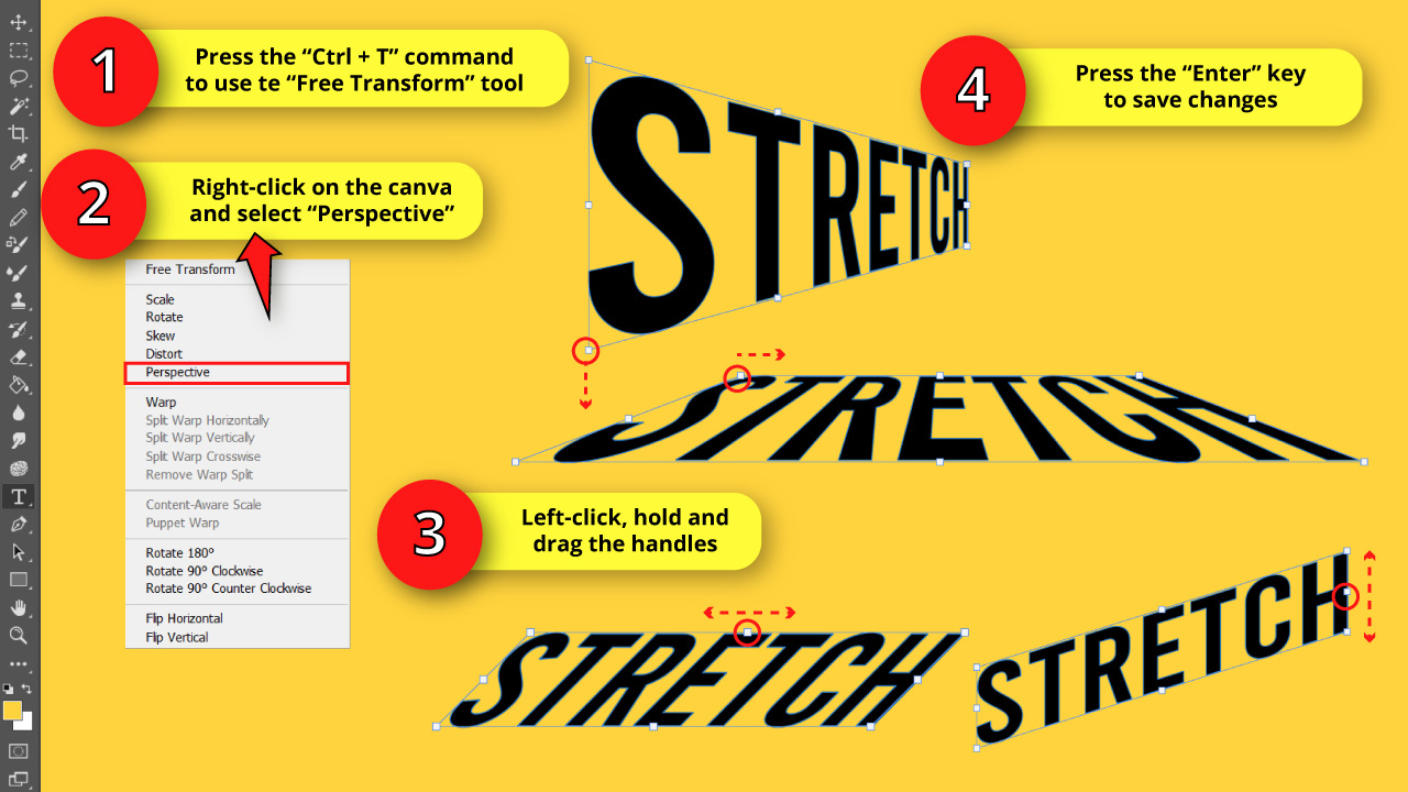 How to Stretch Text Using Free Transform Tool in Photoshop Method 3 Make a Perspective Text