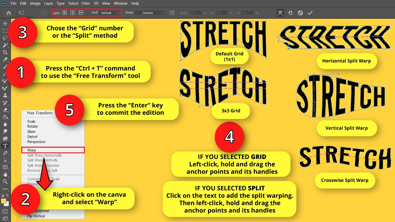 How to Stretch Text Using Free Transform Tool in Photoshop Method 6 Make a Custom Warp Text