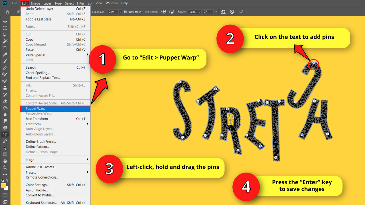 How to Stretch Text Using the Puppet Warp Tool in Photoshop Step 2