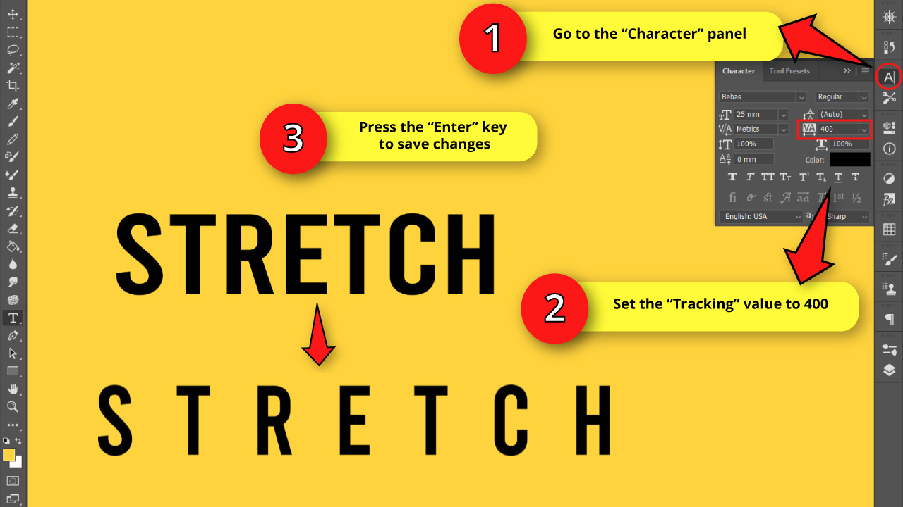 How_to_Stretch_Text_Modifying_Character_Attributes_in_Photoshop_Method_1_Set_the_Tracking