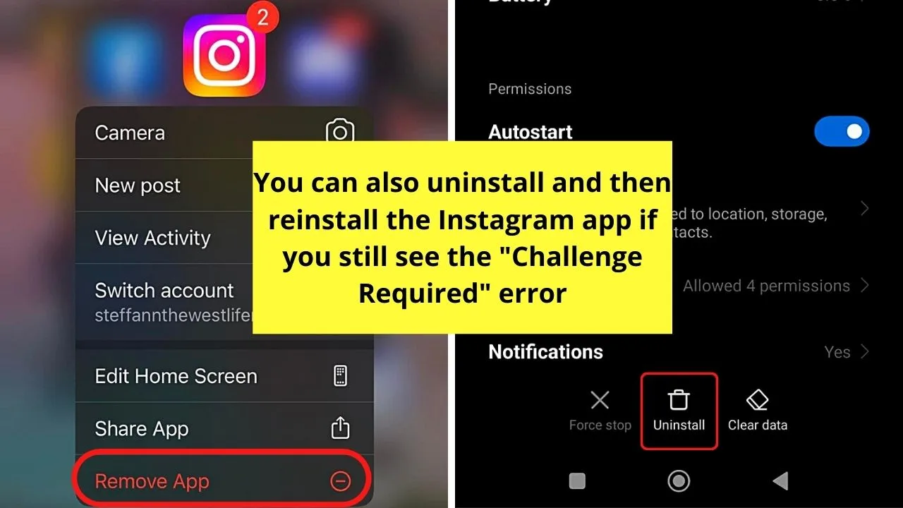 Uninstalling and Reinstalling the IG App to Fix Challenge Required Error on Instagram