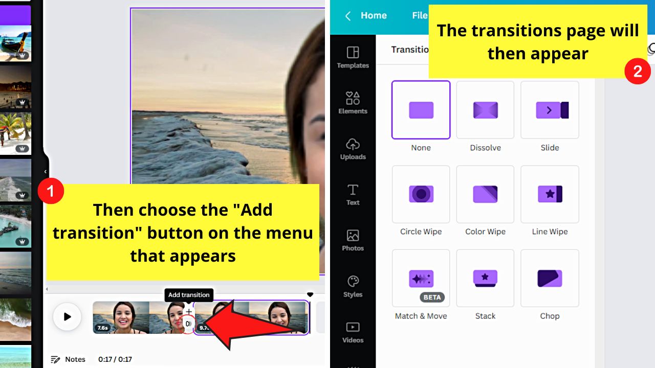 Adding New Slide Transition Effects on Updated Canva Videos Step 2