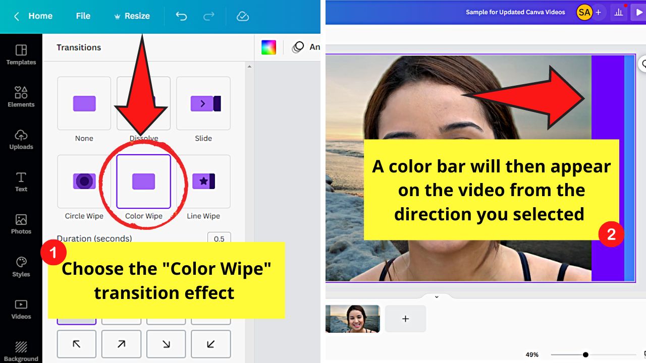 Adding New Slide Transition Effects on Updated Canva Videos Step 4