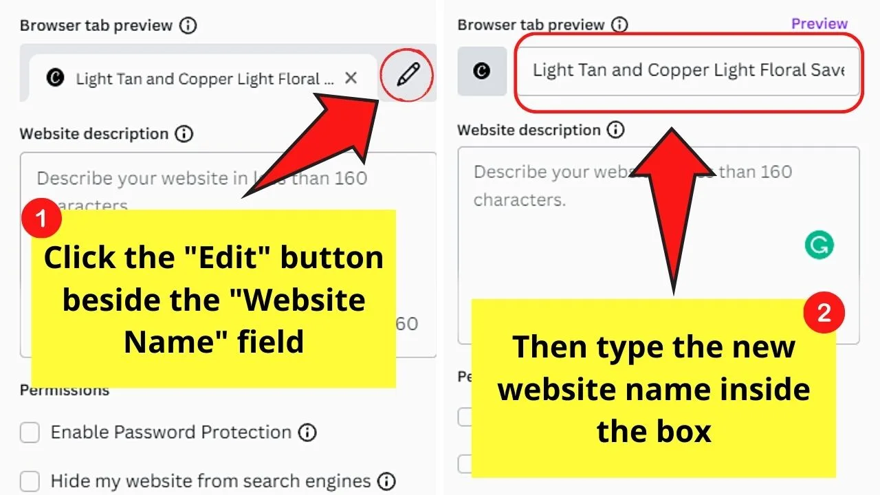 Easy Personalization of Canva Websites by Editing Website Name Step 1