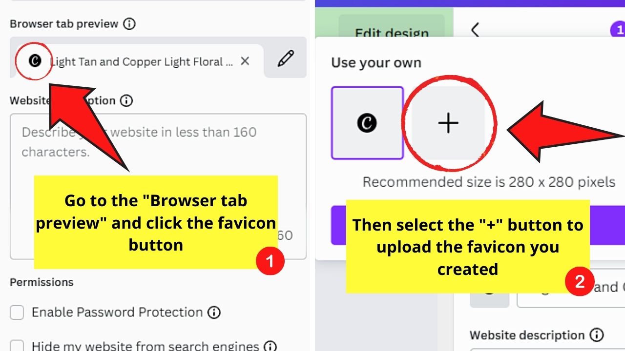 Easy Personalization of Canva Websites by Uploading Favicon Step 1