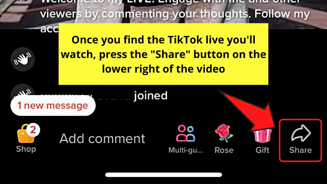 How to Hide Chat on TikTok Live as a Viewer by Pressing the Share Button Step 2