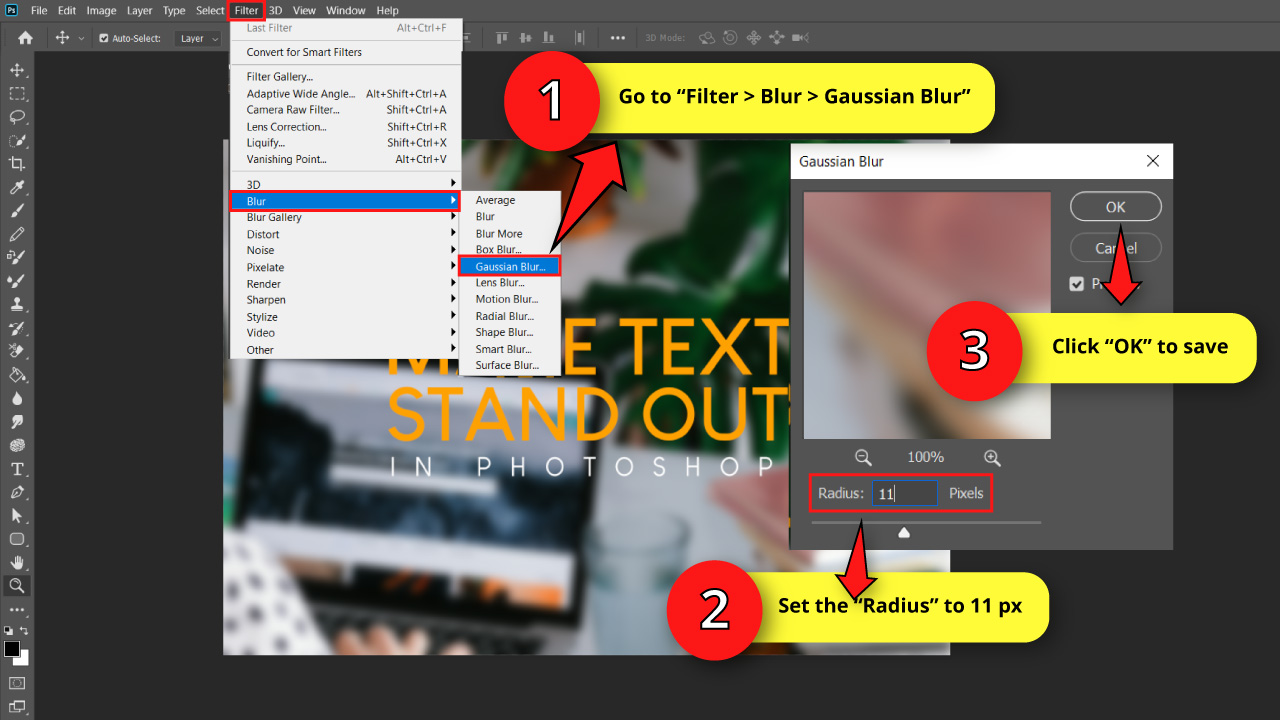 How to Make Text Pop Using Blur Filter in Photoshop Step 2