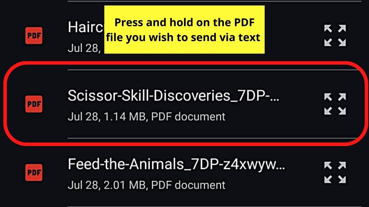 How to Send a PDF Via Text Message on Android from File Manager Step 3