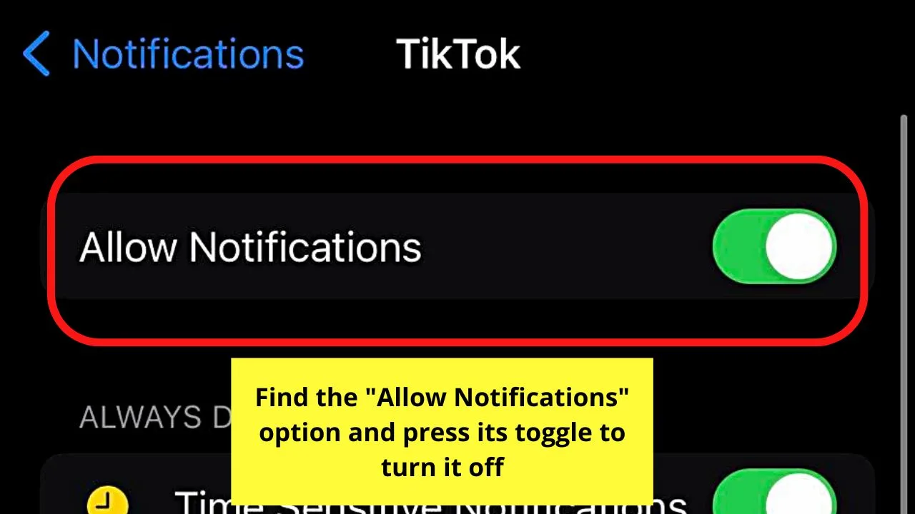 How to Turn Off Notifications on TikTok Through Phone’s Settings App (iOS) Step 5