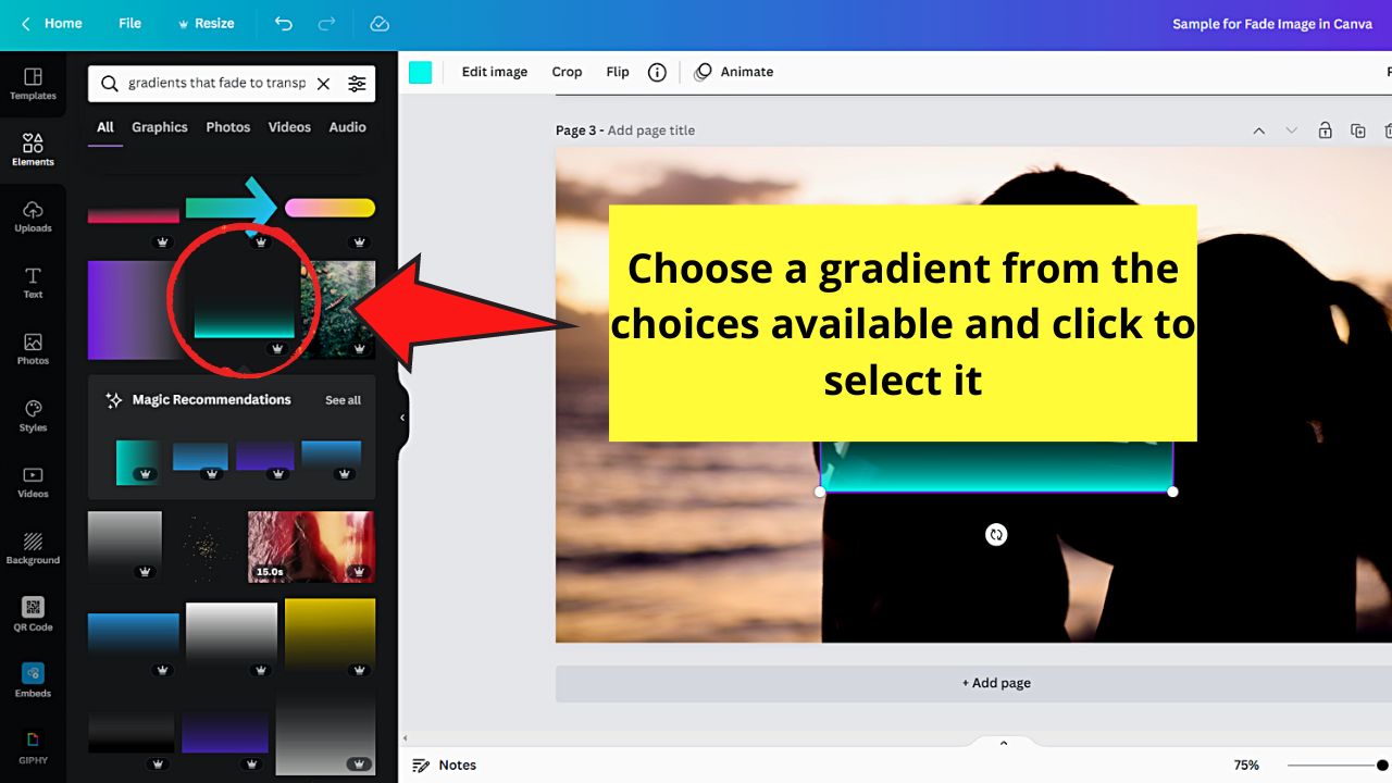 How to Fade an Image in Canva Using a Fade-to-Transparent Gradient Step 3.2