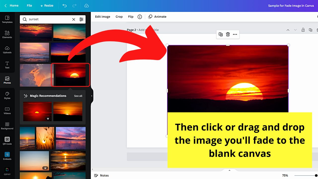 How to Fade an Image in Canva Using a Solid Gradient Step 2