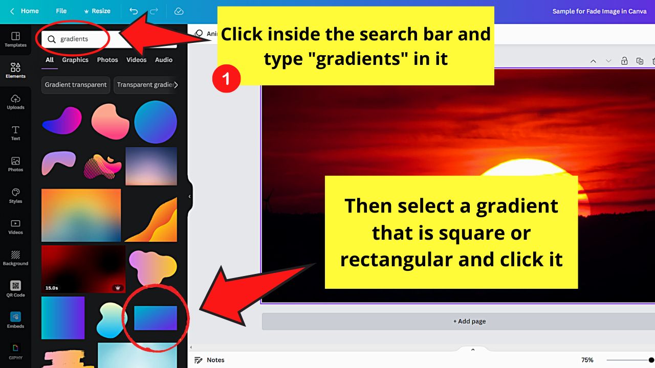 How to Fade an Image in Canva Using a Solid Gradient Step 3