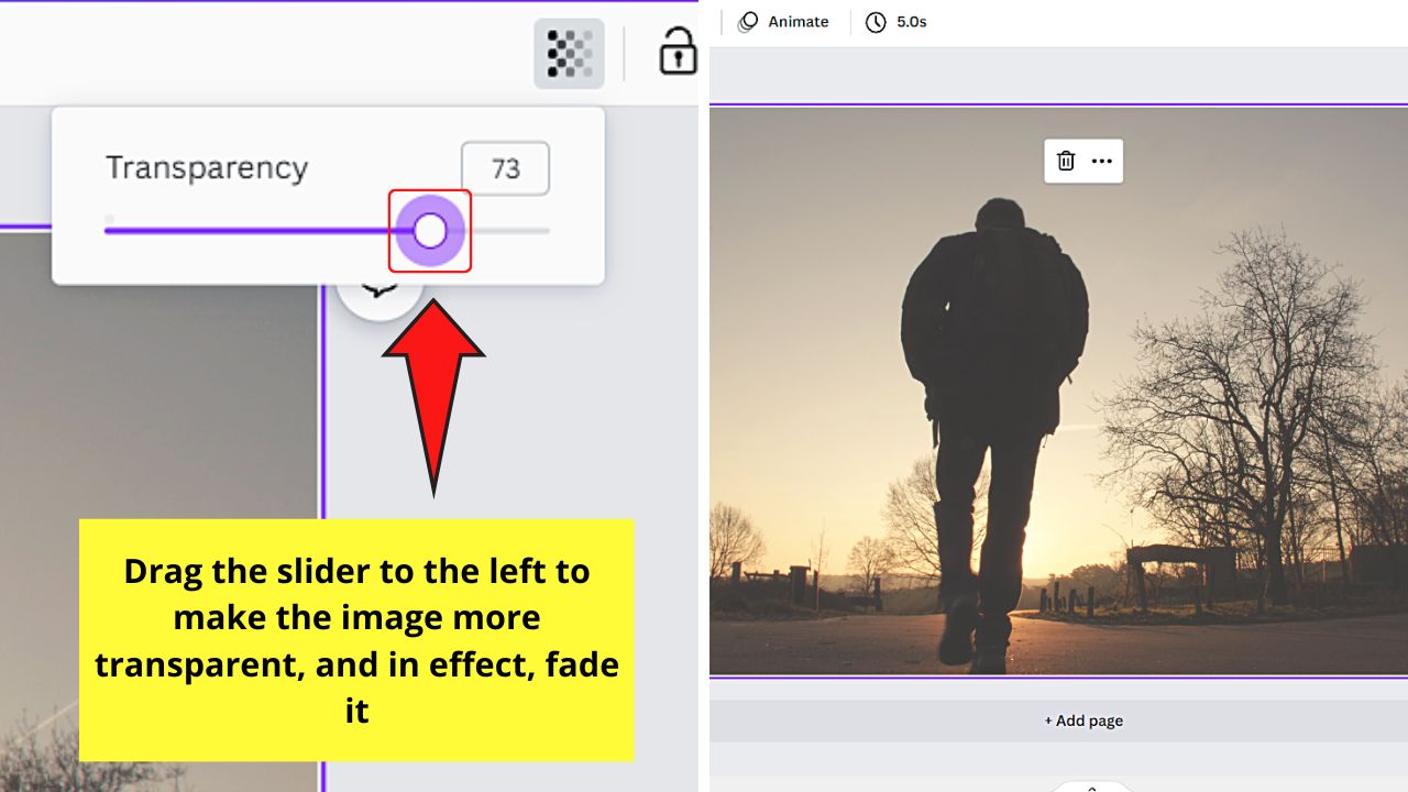 How to Fade an Image in Canva Using the Transparency Slider Step 4