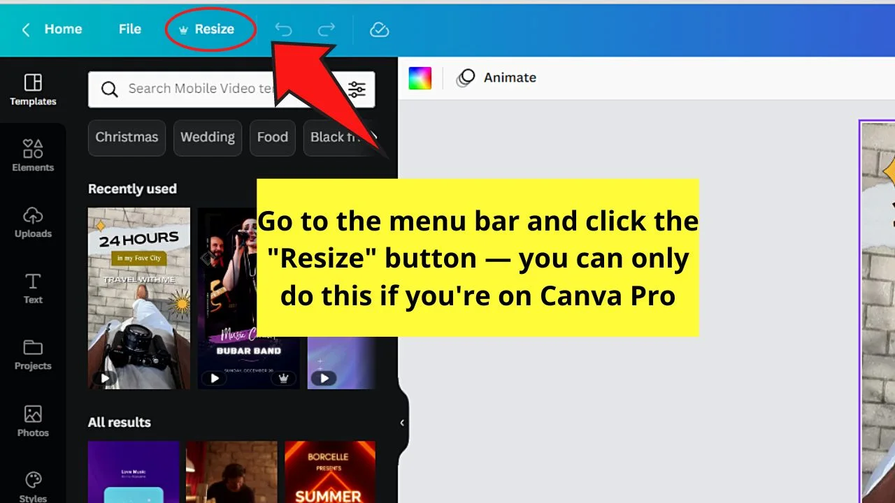 How to Know the Size in Canva by Clicking the Resize Tab Step 2