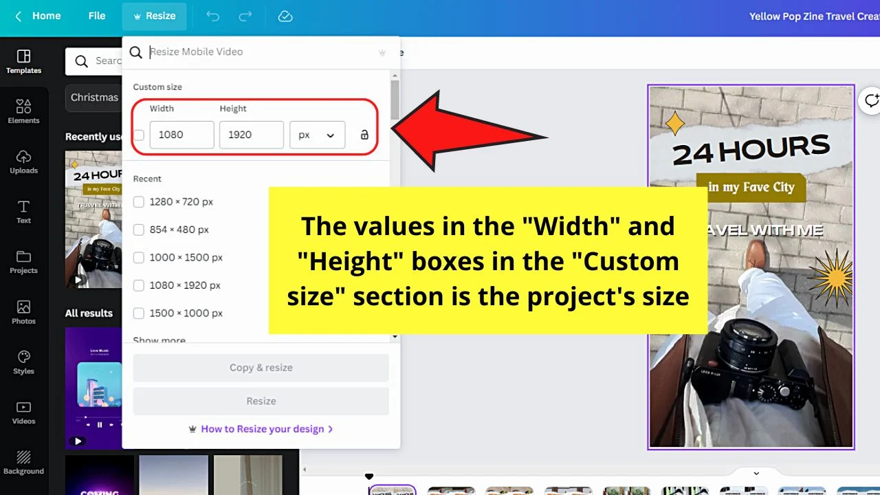 How to Know the Size in Canva by Clicking the Resize Tab Step 3