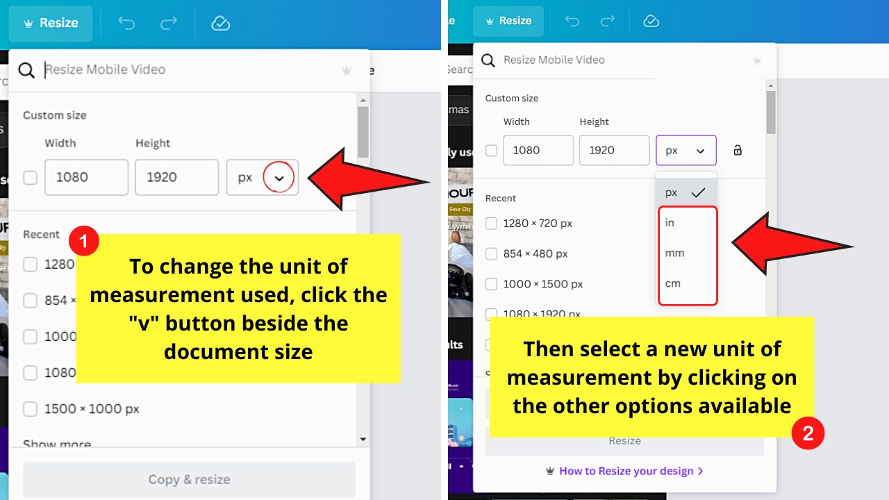 How to Know the Size in Canva by Clicking the Resize Tab Step 4.1